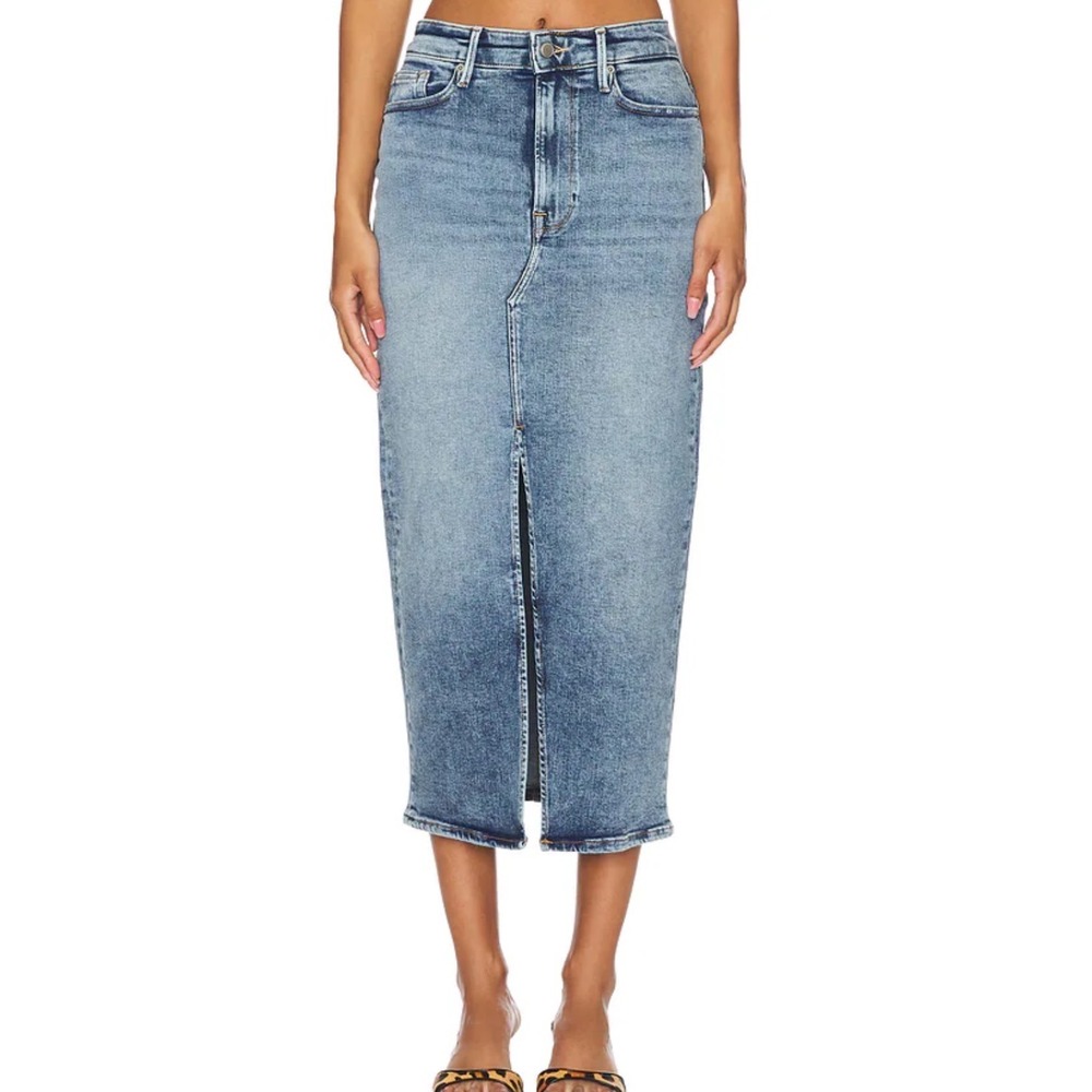 Good American Cotton Blue Denim Pencil Skirt Front Slit Womens Size 8/29